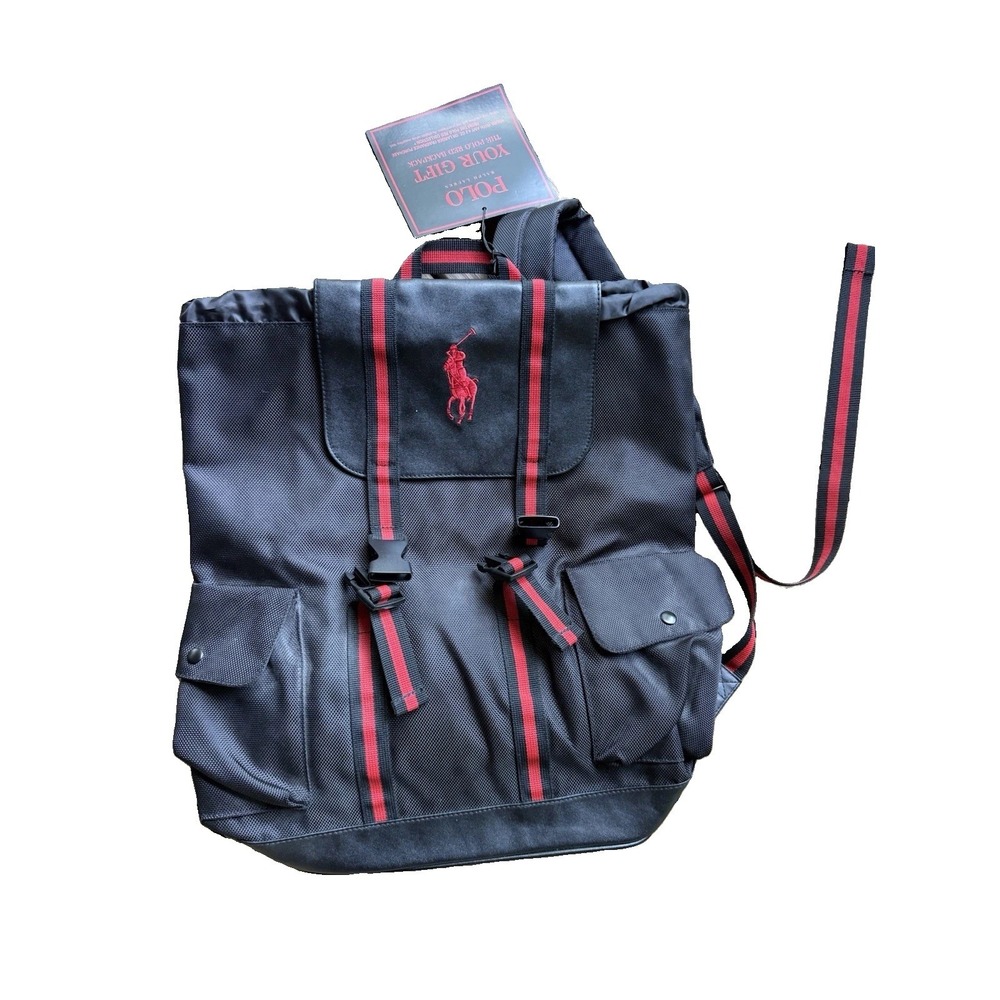 Polo Ralph Lauren Red Backpack large Pilot Horse Logo NWT Promo Gift Bag Black